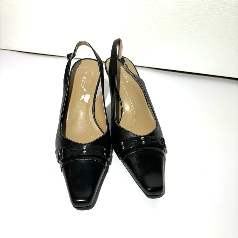 Ipanema Black Leather Studded Slingback Pumps Pointed Toe Sz 9.5 Dressy Feminine